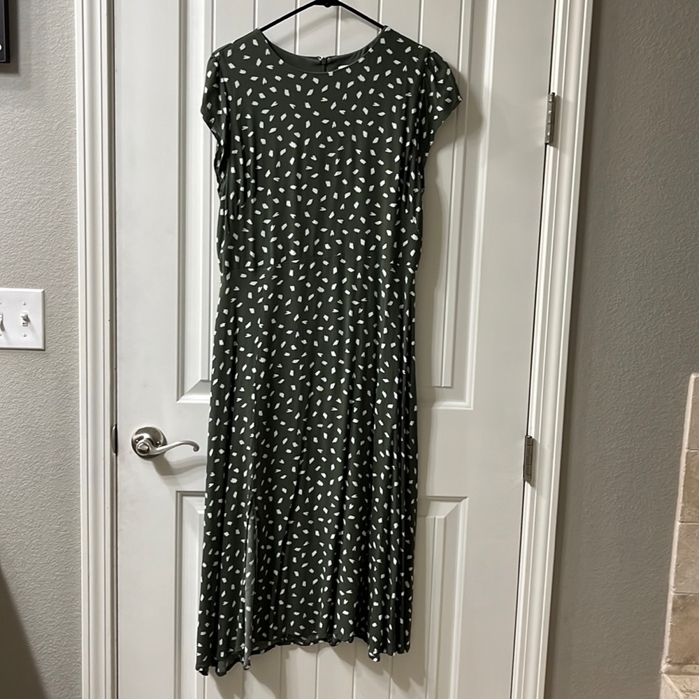 Loft green dress with white organza “dots”
